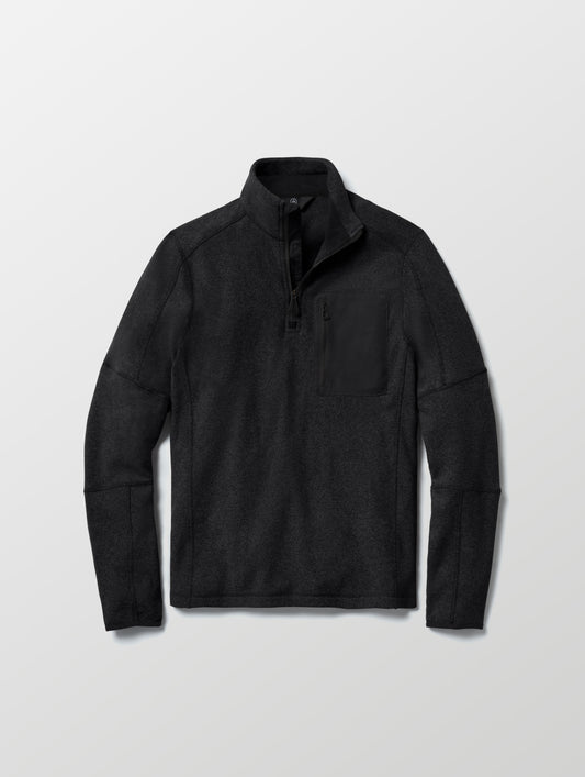 Flat lay of Sutherlin Half-Zip in Onyx Black from AETHER Apparel.