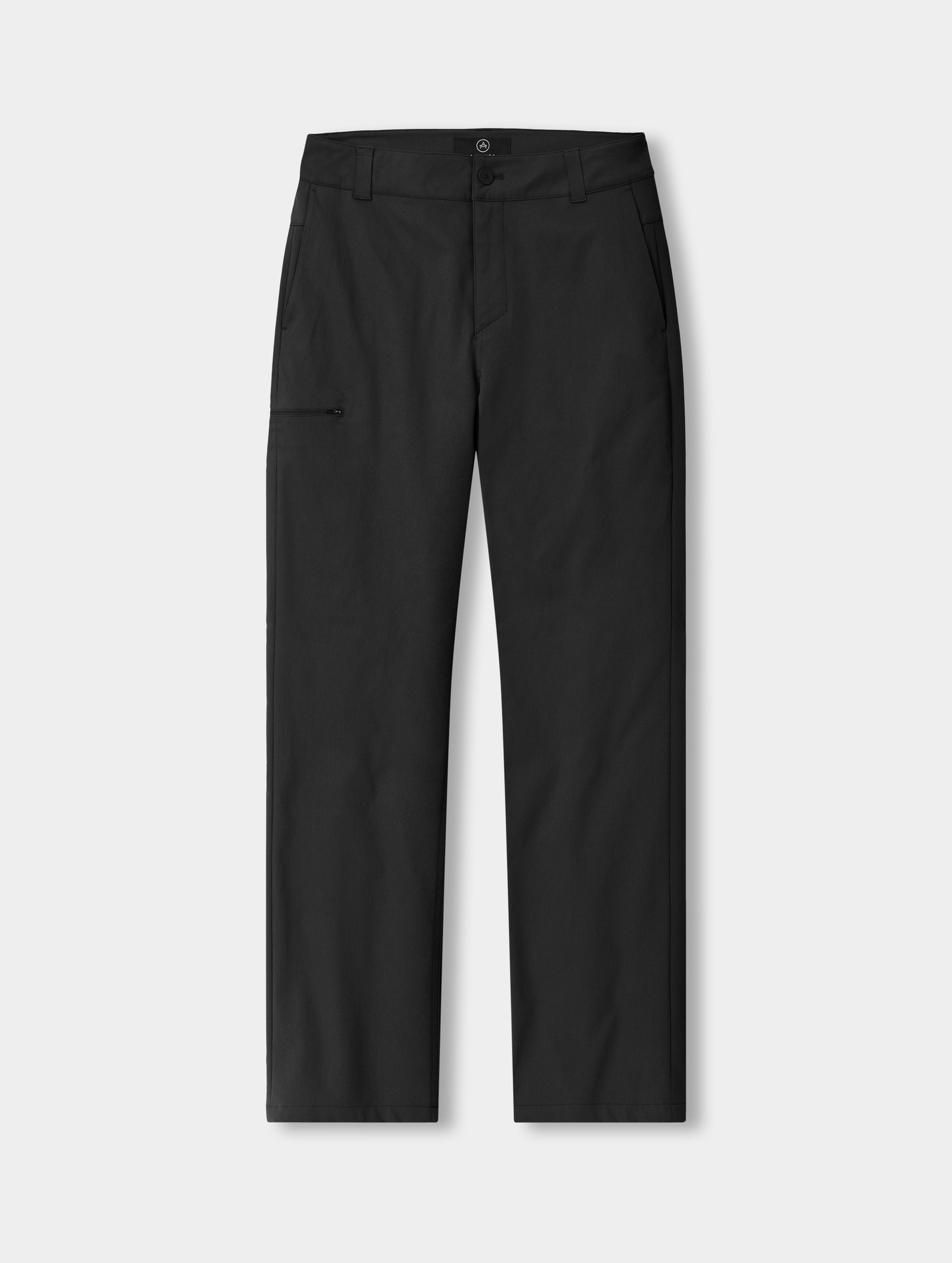 Flat lay view of the Walden Tech Pant in Onyx Black from AETHER Apparel. 