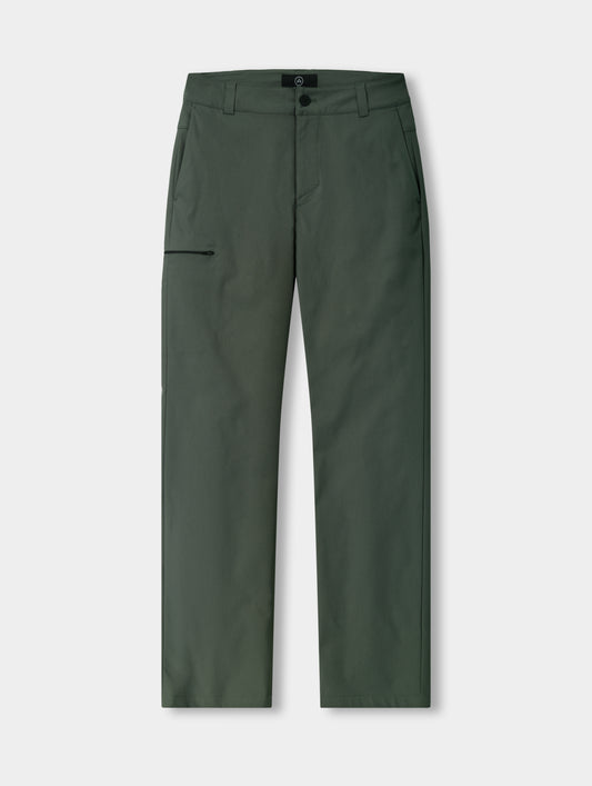 Flat lay view of the Walden Tech Pant in Saville Green from AETHER Apparel. 