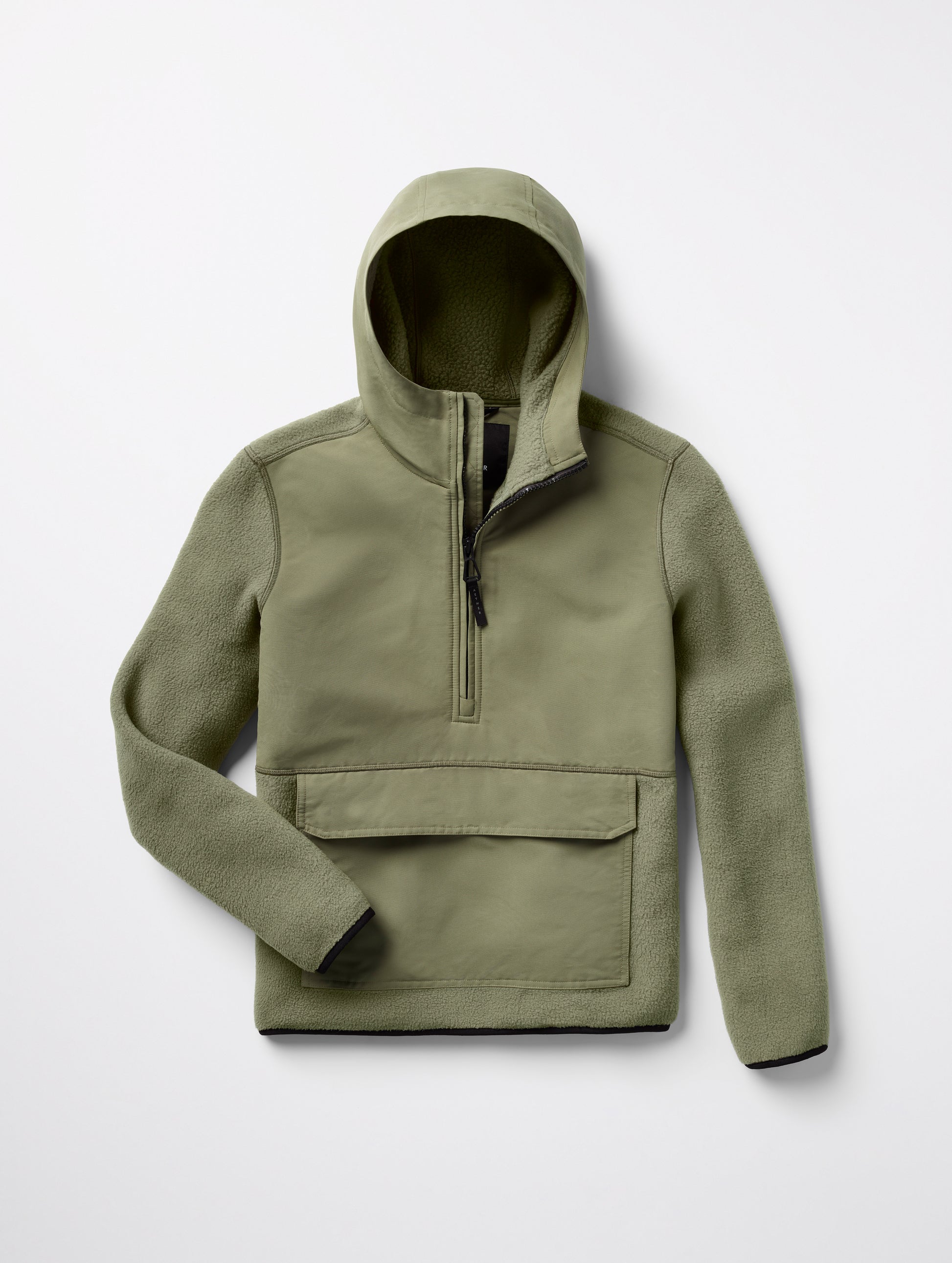 Flat lay of Walsh Hooded Anorak in Fern Green from AETHER Apparel.