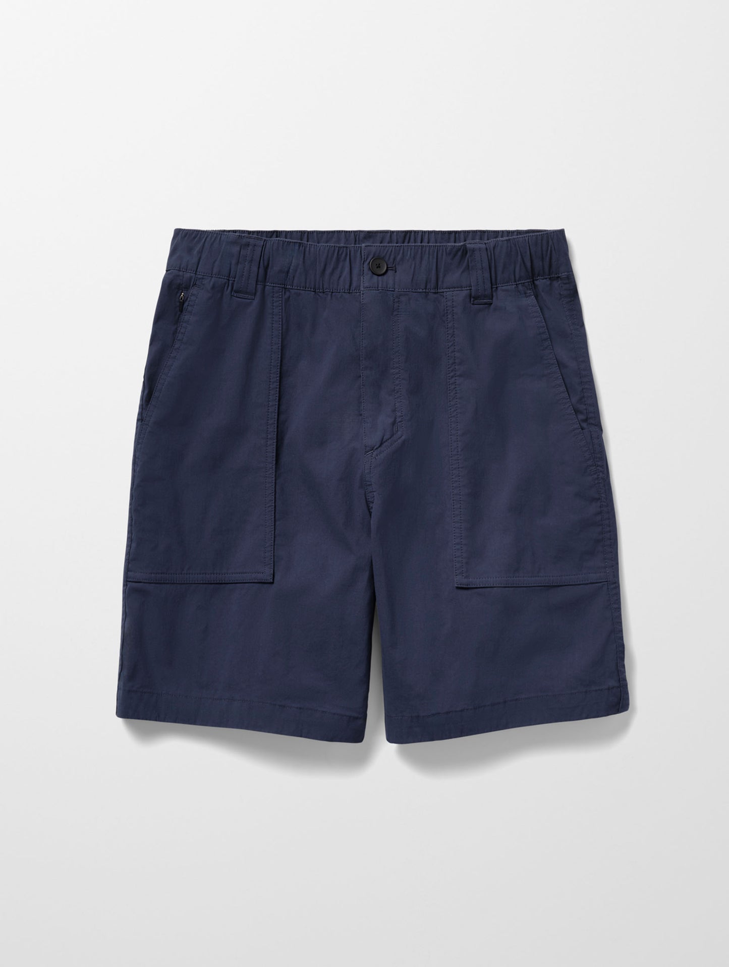 Flat lay image of the Zermatt Hiking Short in Total Eclipse dark blue from AETHER Apparel.