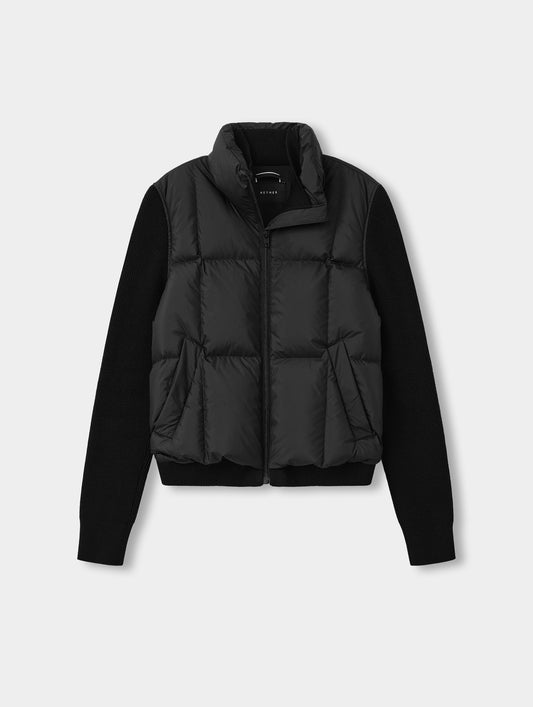 Flat lay view of the the Nina Sweater Jacket 2.0 in Onyx Black from AETHER Apparel.