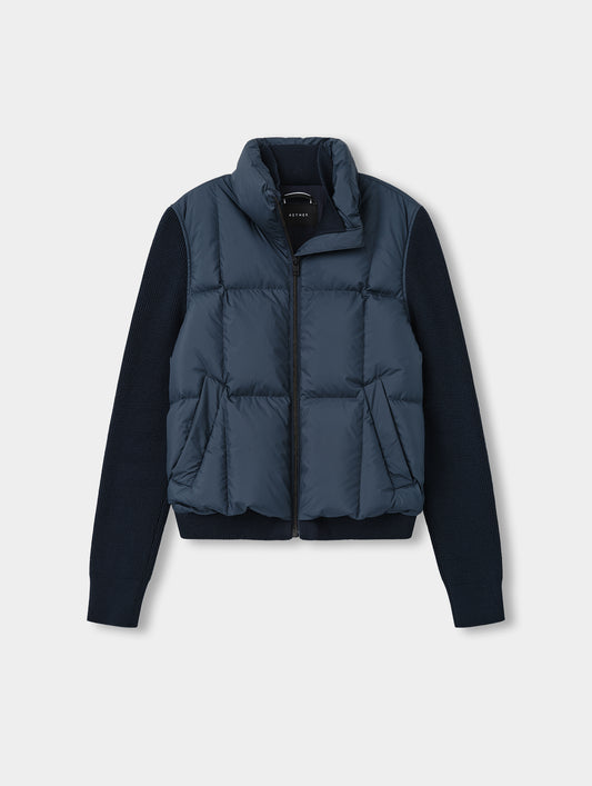 Flat lay view of the Nina Sweater Jacket 2.0 in Total Eclipse from AETHER Apparel.