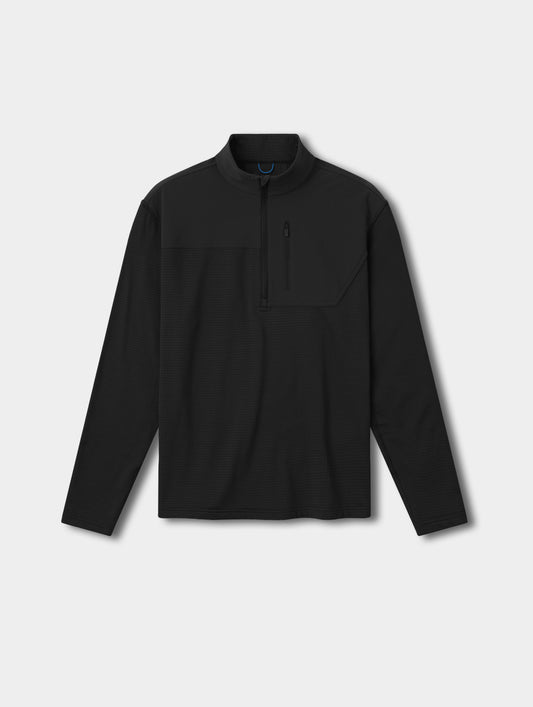 Flat lay view of the Rocklin Half-Zip in Onyx Black from AETHER Apparel.