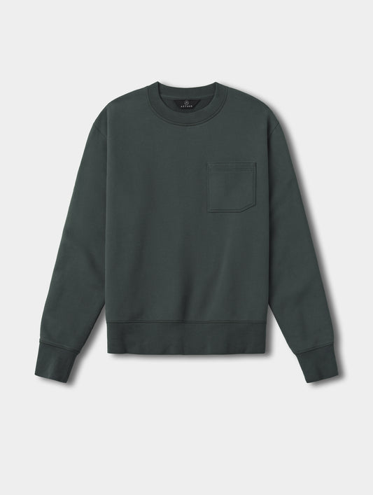Flat lay view of the Rylan Crewneck Sweatshirt in Saville Green from AETHER Apparel.