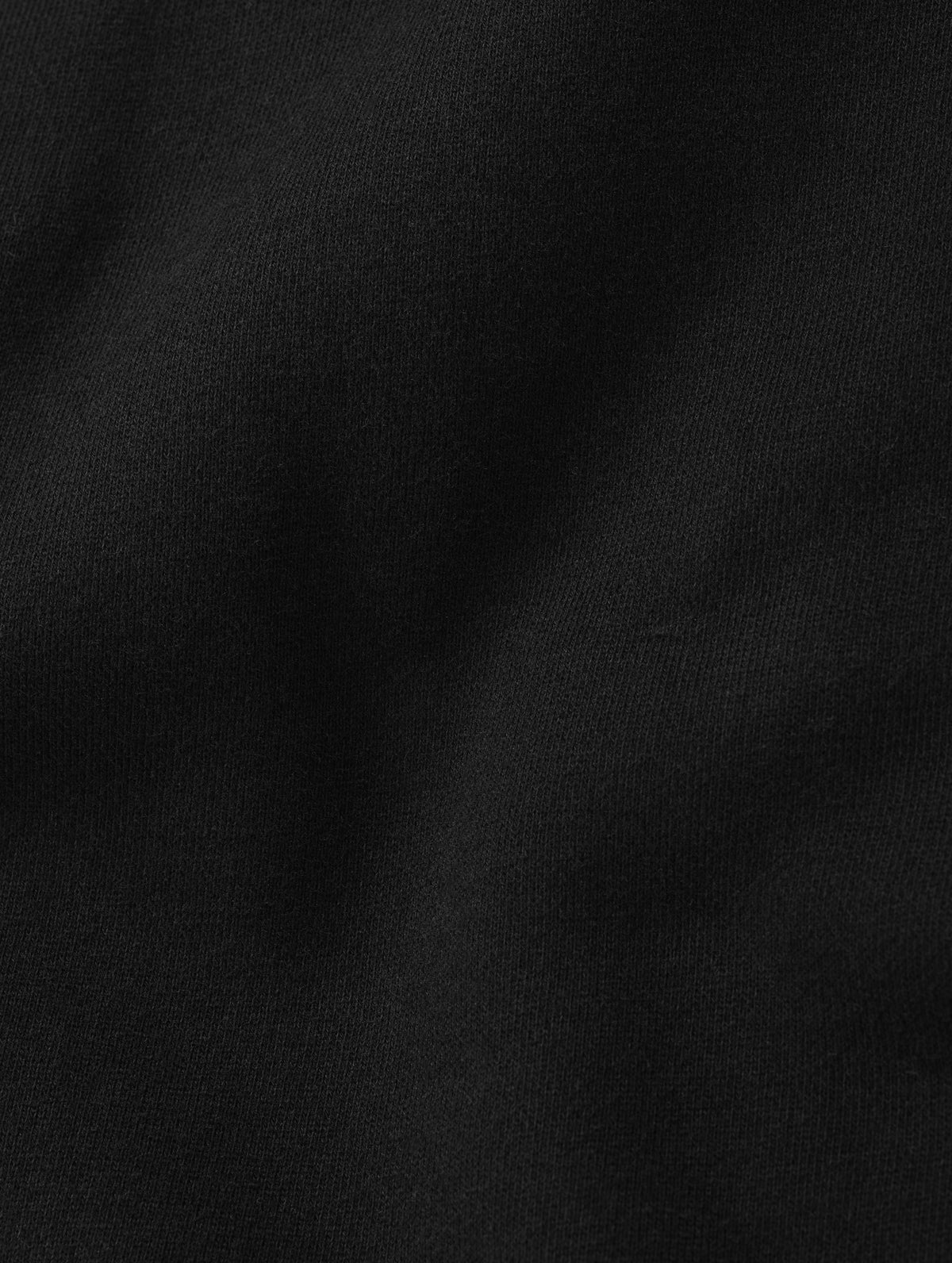Closeup detailed view of the ultra-soft carbon brushed fleece cotton on the Rylan Sweat Pant in Onyx Black from AETHER Apparel. 