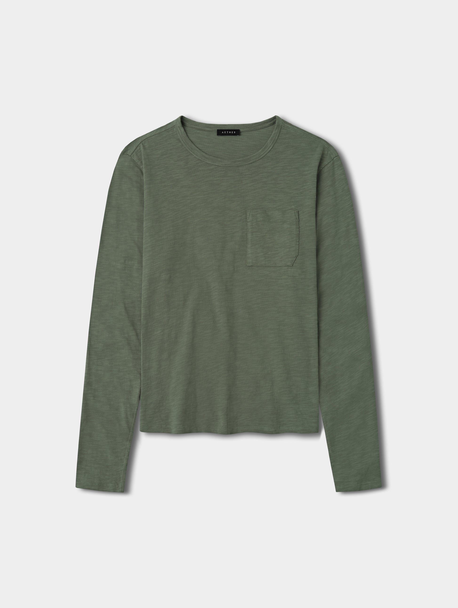 Flat lay view of the Slub Pocket Long-Sleeve Tee 2.0 in Gunmetal from AETHER Apparel.