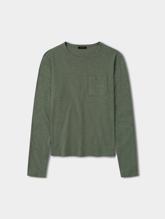 Flat lay view of the Slub Pocket Long-Sleeve Tee 2.0 in Gunmetal from AETHER Apparel.
