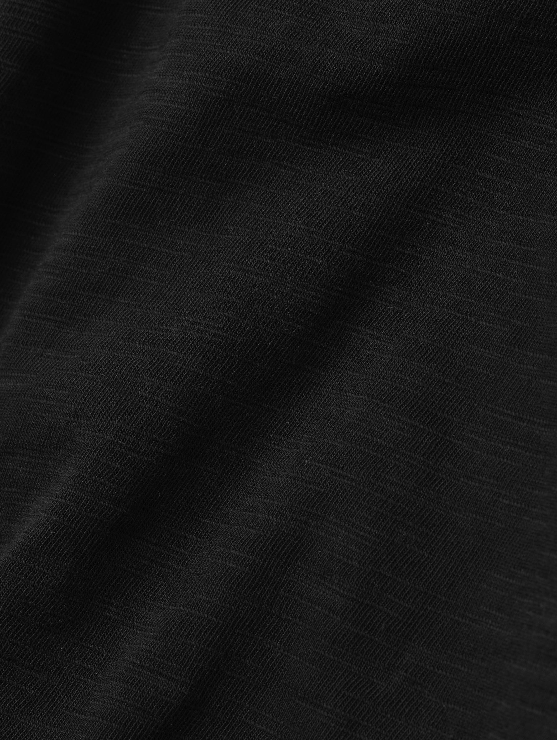 Closeup detailed view of the fabric on the Slub Pocket Tee 2.0 in Onyx Black from AETHER Apparel.