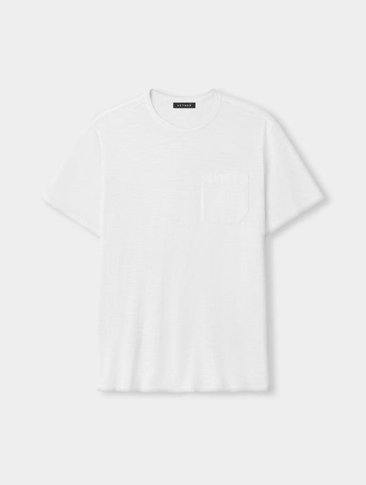 Flat lay view of the Slub Pocket Tee 2.0 in White from AETHER Apparel.