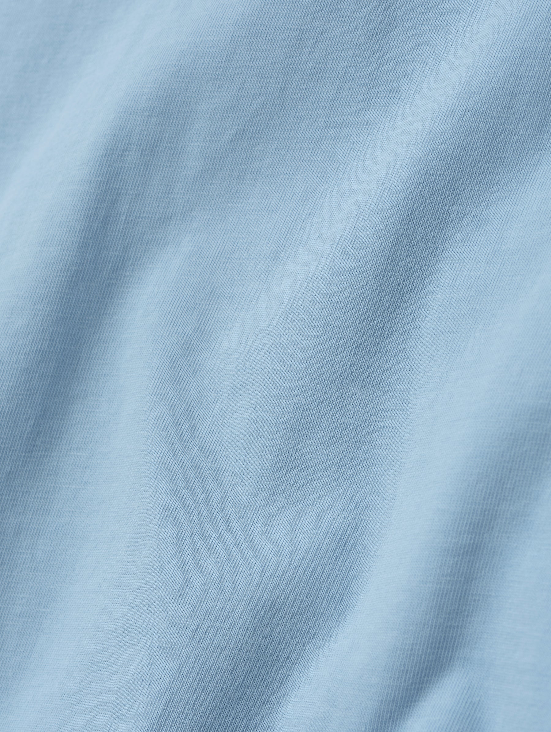 Closeup detailed view of the fabric on the Standard Tee in Cloud Blue from AETHER Apparel.