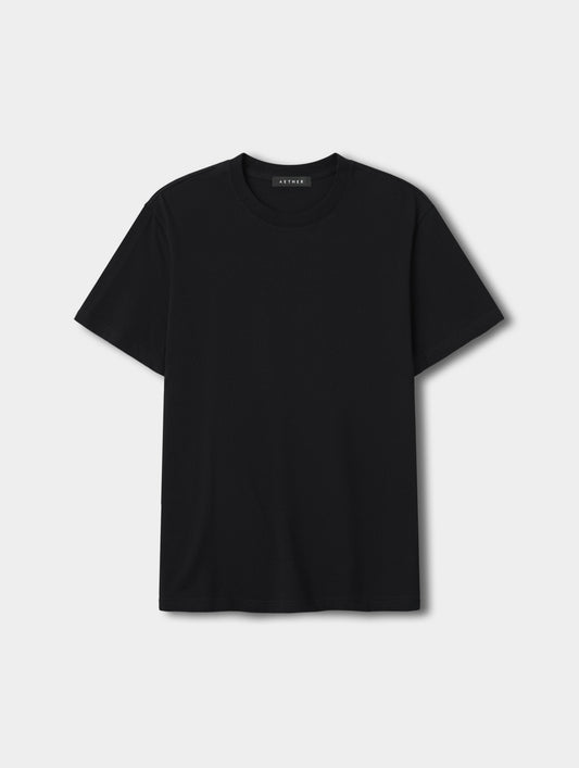 Flat lay view of the Standard Tee in Onyx Black from AETHER Apparel.