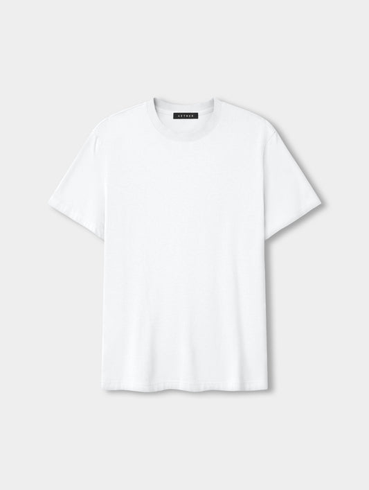 Flat lay view of the Standard Tee in White from AETHER Apparel.