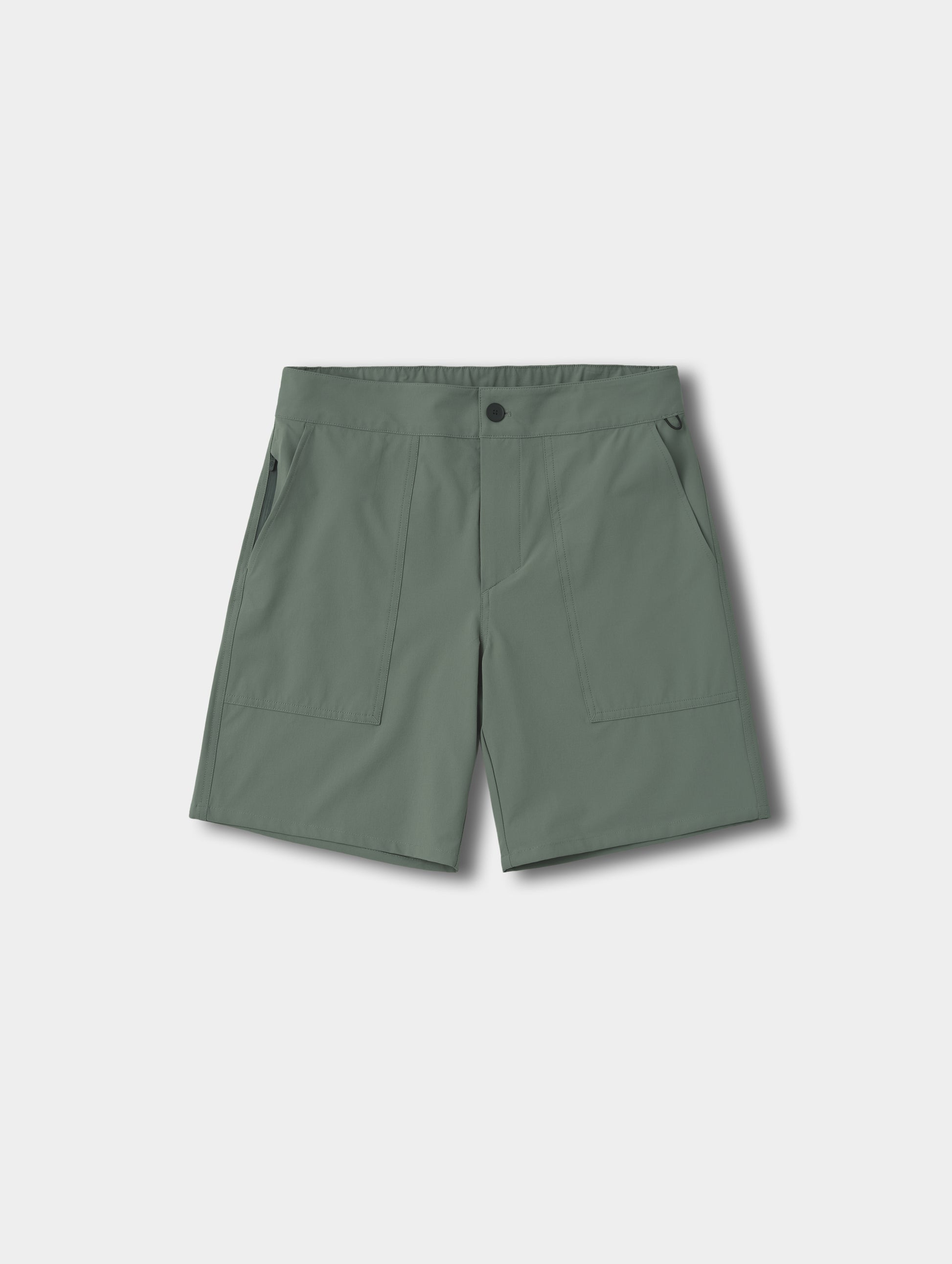 Flat lay view of the Velo Short in Gunmetal from AETHER Apparel.