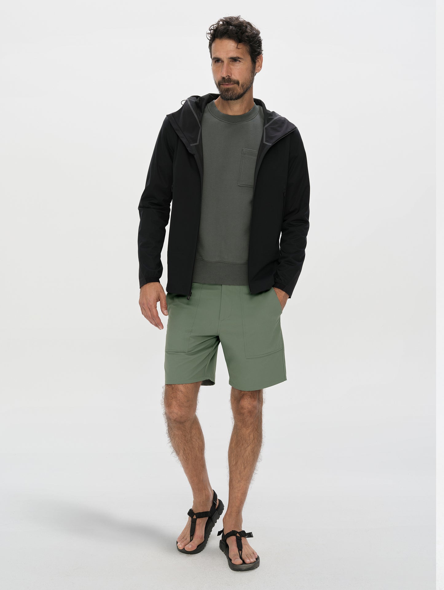 Front, full-body view of man wearing the Velo Short in Gunmetal from AETHER Apparel.