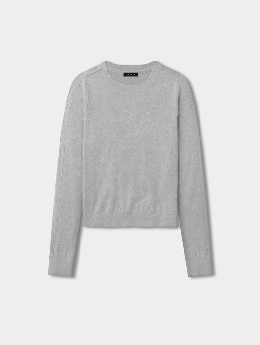 Flat lay view of the women’s Aero Crewneck Sweater 2.0 in Alumino Grey from AETHER Apparel.