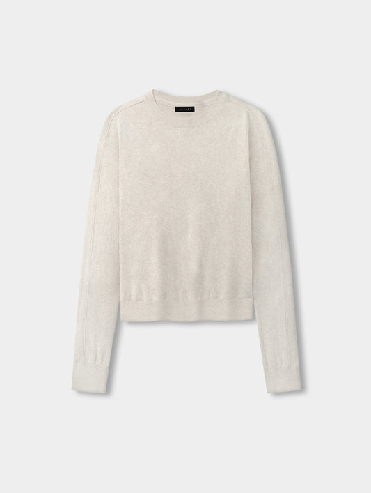 Flat lay view of the women’s Aero Crewneck Sweater 2.0 in Lino Tan from AETHER Apparel.