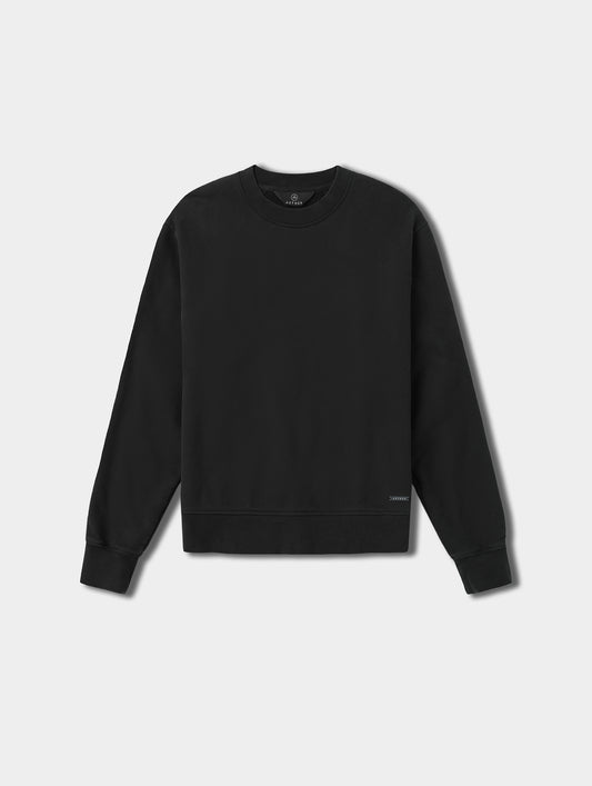 Flat lay view of the Ayla Crewneck Sweatshirt in Onyx Black from AETHER Apparel.