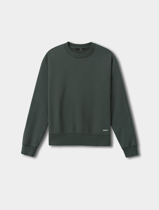 Flat lay view of the Ayla Crewneck Sweatshirt in Saville Green  from AETHER Apparel.