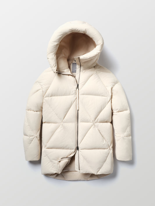 Flat lay of the Callie Oversized Down Parka in Bone from AETHER Apparel.