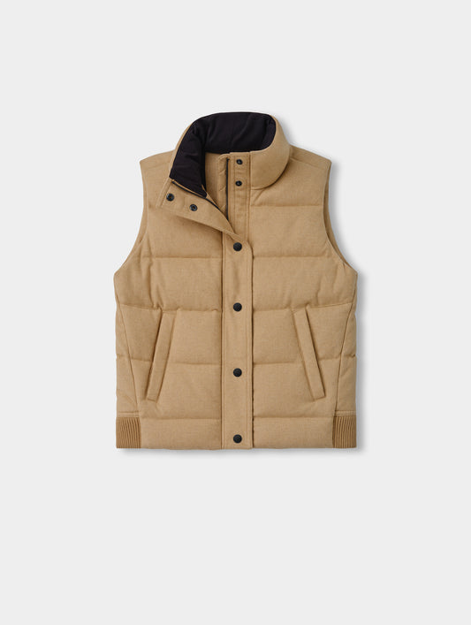 Flat lay view of the Channing Vest 2.0 in Latte Brown from AETHER Apparel.