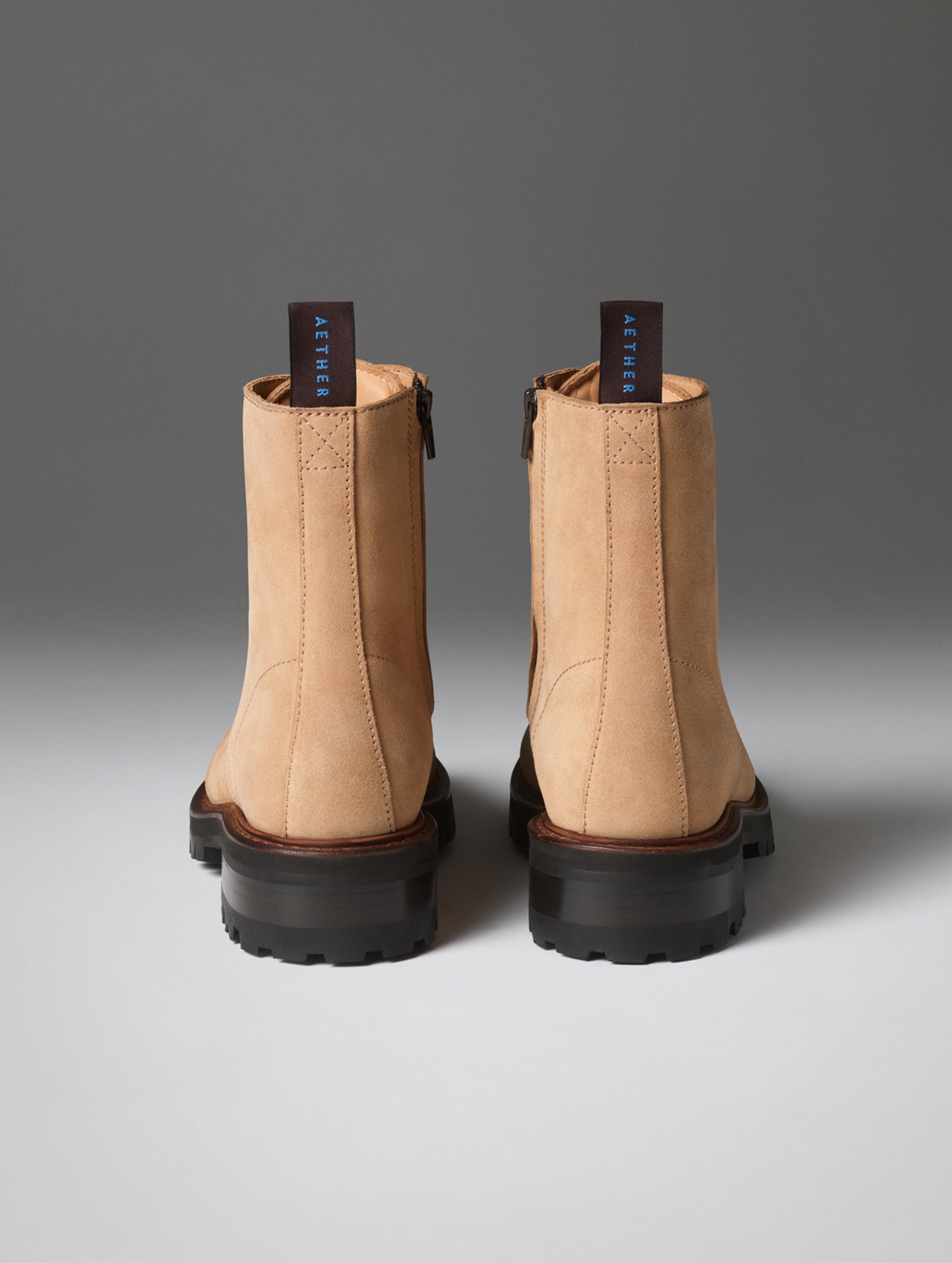 Rear view of the Crosby Boot in Dark Clay from AETHER Apparel.