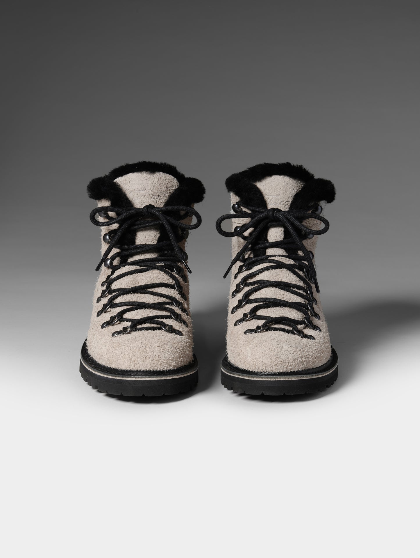 Front studio shot of the W Dolomite Boot w/ Shearling in Sandstone with black laces from AETHER Apparel.
