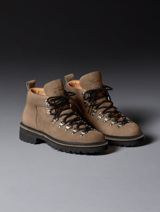 Front angled view of the Dolomite Boot in Taupe from AETHER Apparel.
