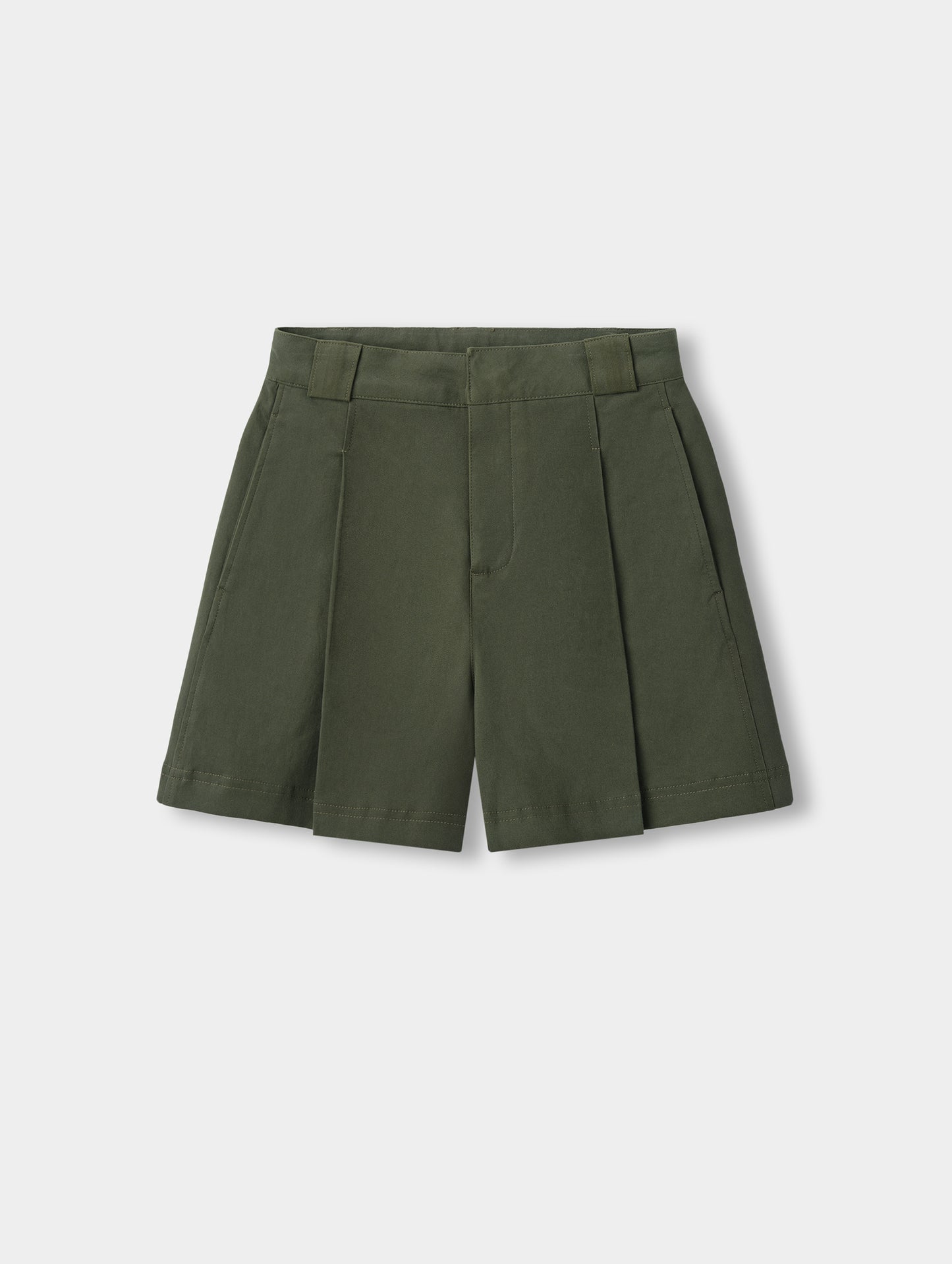 Flat lay view of the Dune Short in Forest Green from AETHER.