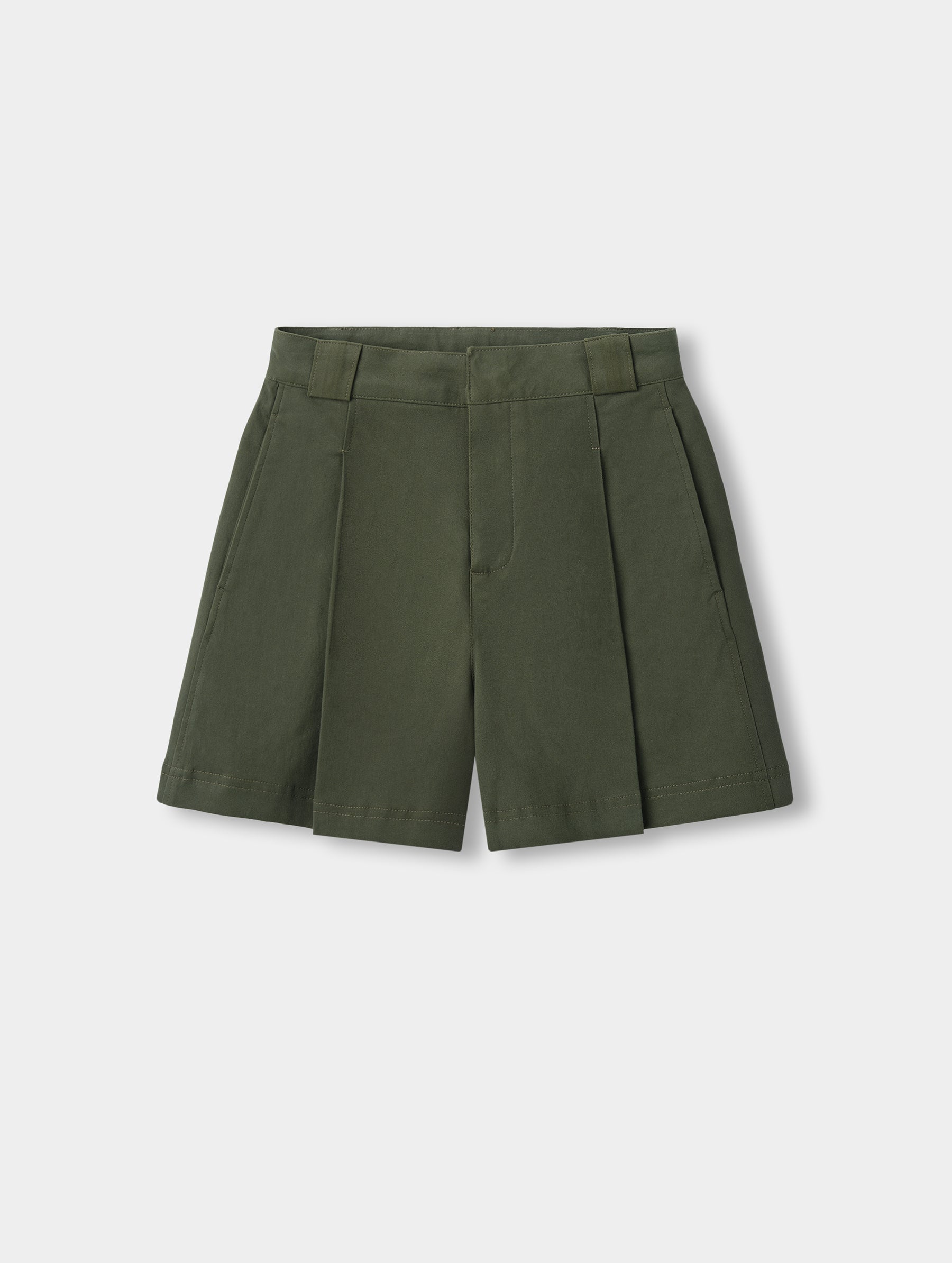 Flat lay view of the Dune Short in Forest Green from AETHER.