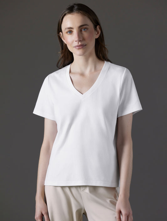 W Emery Pima V-Neck Tee - White