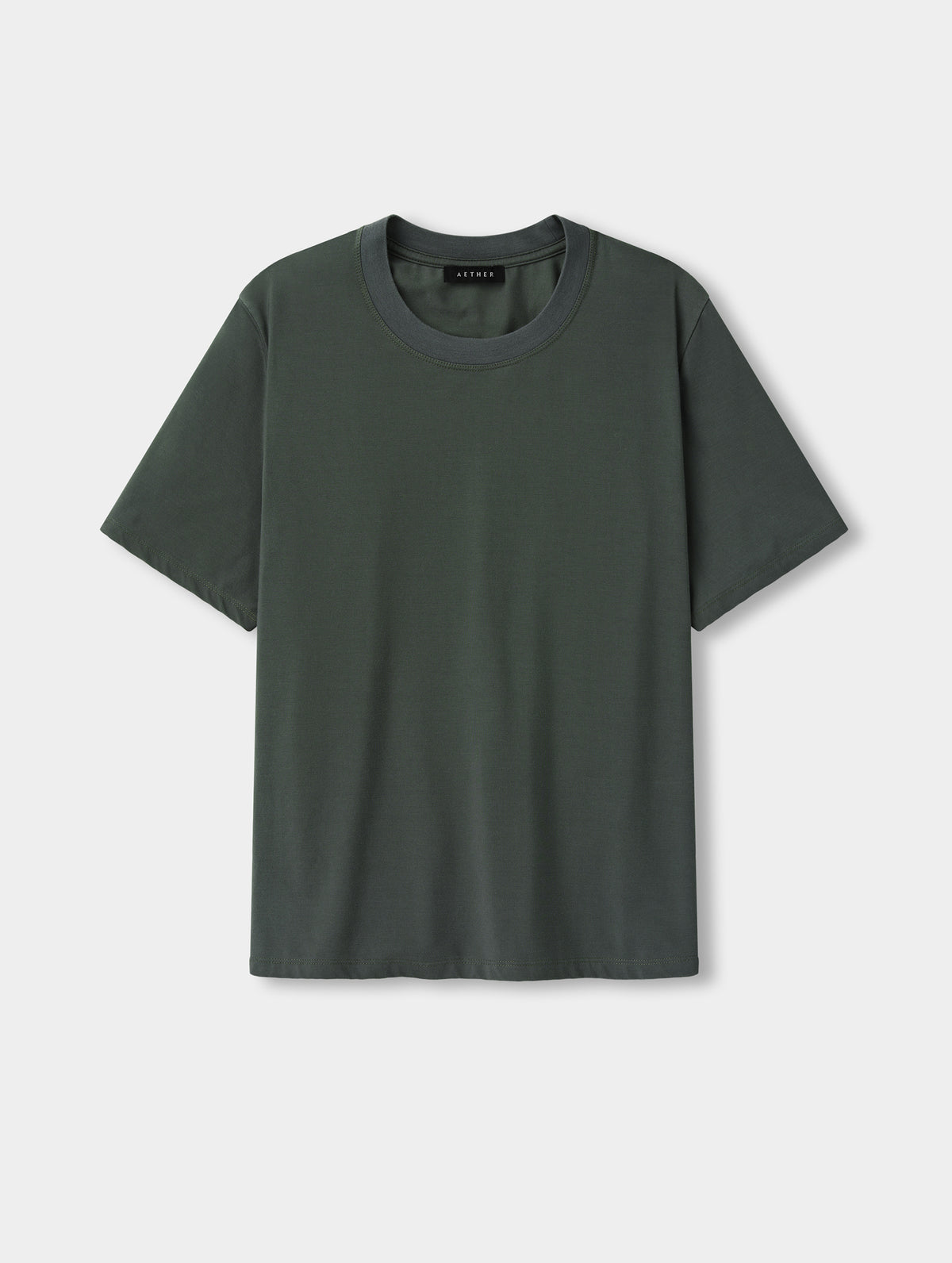 Flat lay view of the Hana Short-Sleeve Tee Shirt in Saville Green from AETHER Apparel.