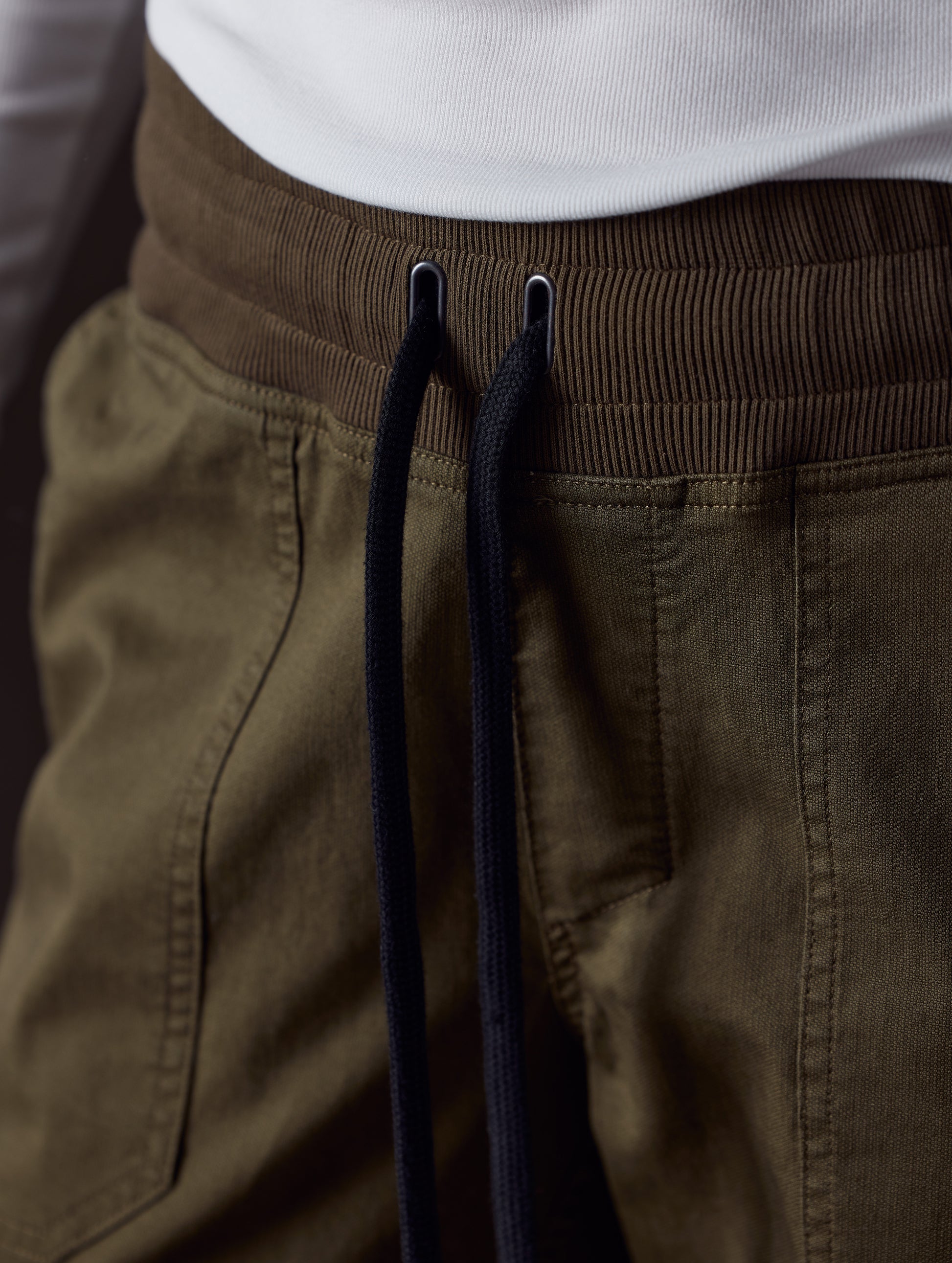 close view of green cotton pant from AETHER Apparel