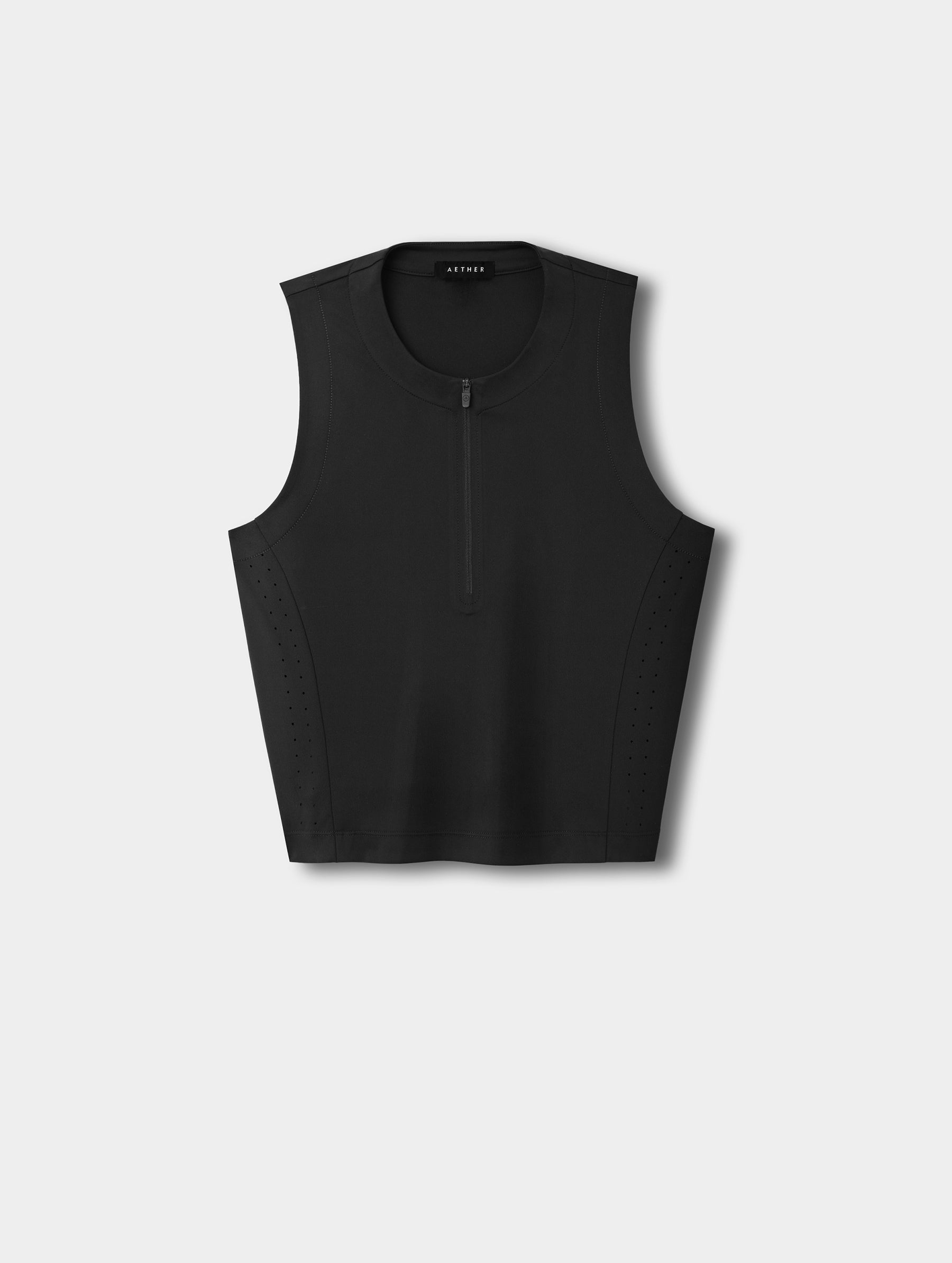 Flat lay view of the Kora Sunproof Tank Top in Onyx Black from AETHER.