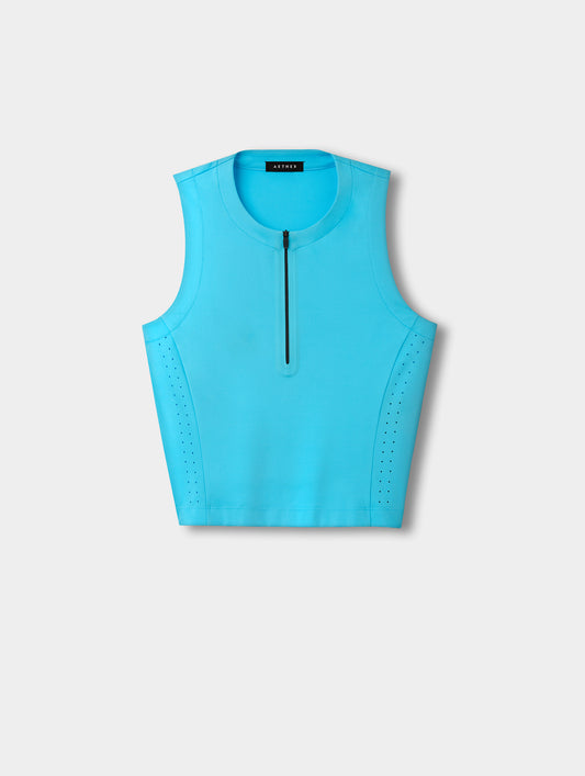 Flat lay view of the Kora Sunproof Tank Top in Sky Blue from AETHER.
