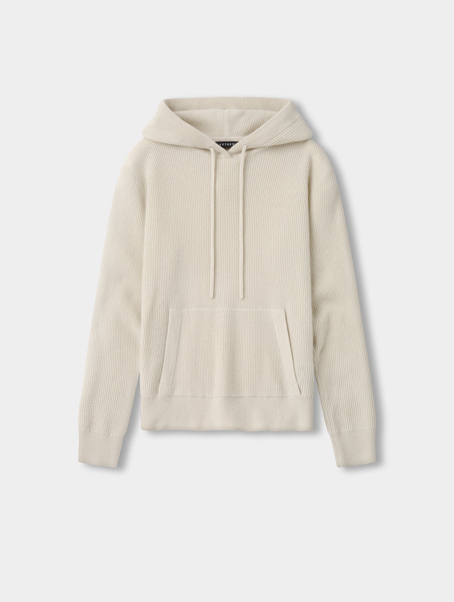 Flat lay view of the Lawrence Cashmere Hooded Sweater in Bone from AETHER Apparel.