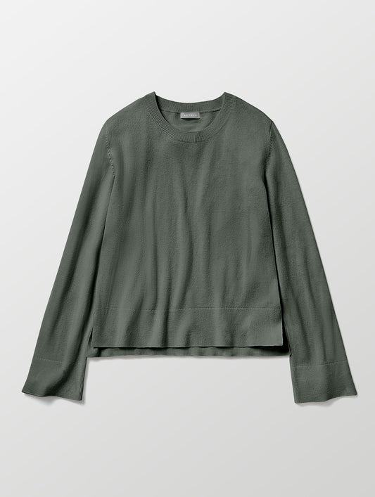 Flay lat view of Leigh Cashmere Crewneck in Gunmetal grey from AETHER Apparel.