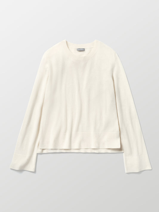 Flat lay image of Leigh Cashmere Crewneck in Winter White from AETHER Apparel. 
