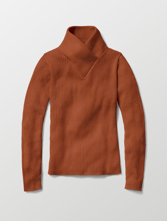 Flat lay image of Lexington Sweater in Redwood Rust from AETHER Apparel. 