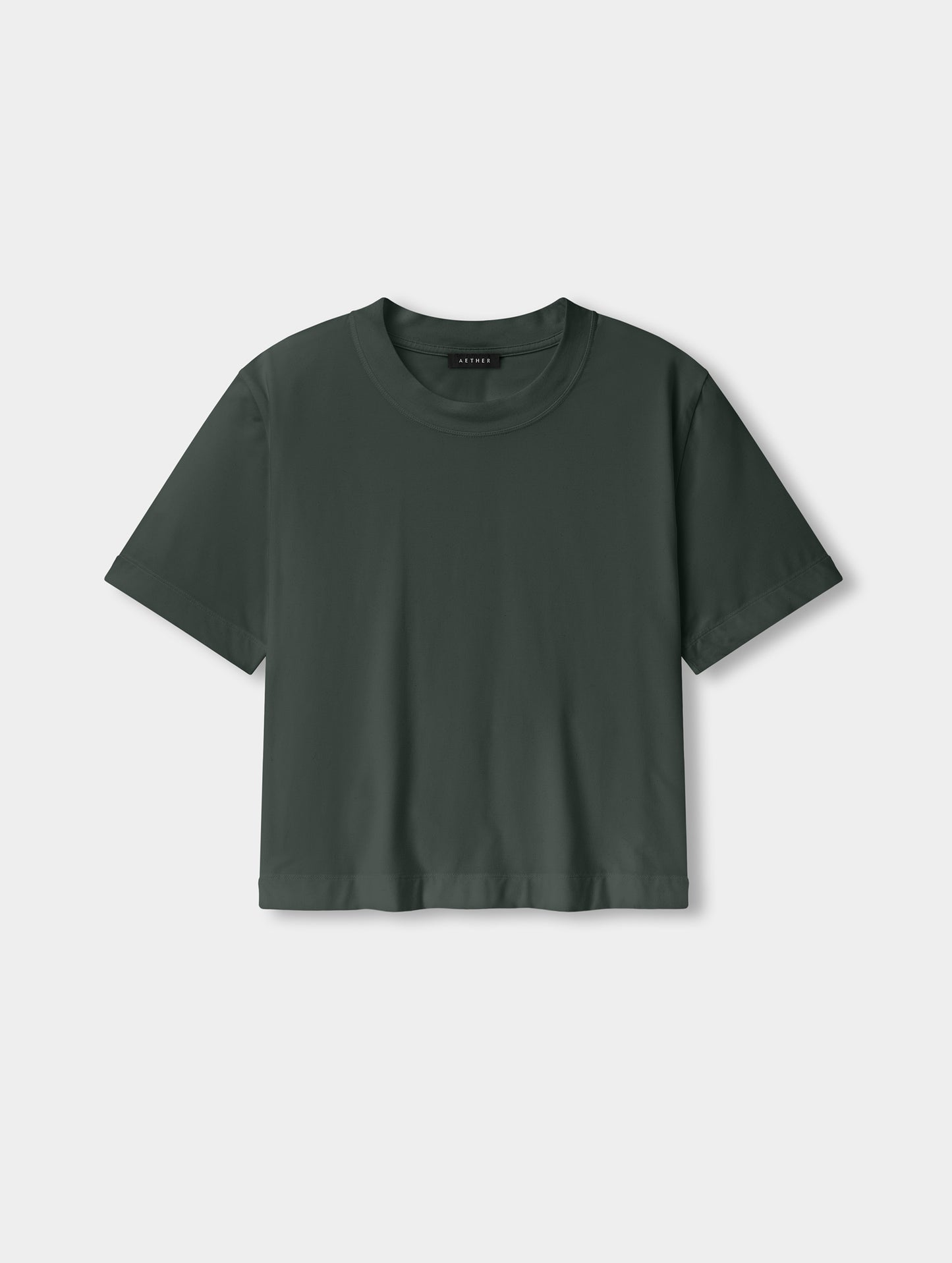 Flat lay view of the Lola Relaxed Tee in Saville Green from AETHER Apparel.