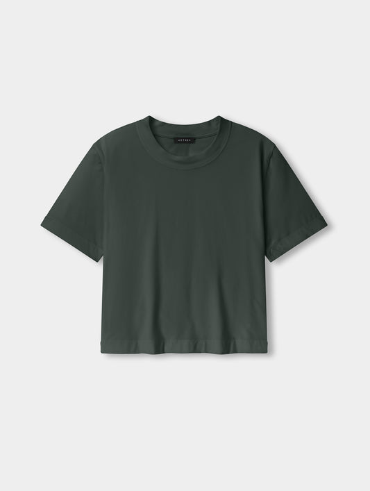 Flat lay view of the Lola Relaxed Tee in Saville Green from AETHER Apparel.