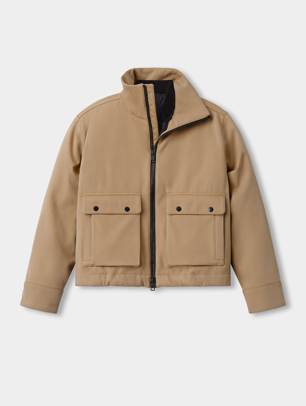 Flat lay view of the Luna 3-in-1 Field Jacket in Latte Brown from AETHER Apparel.