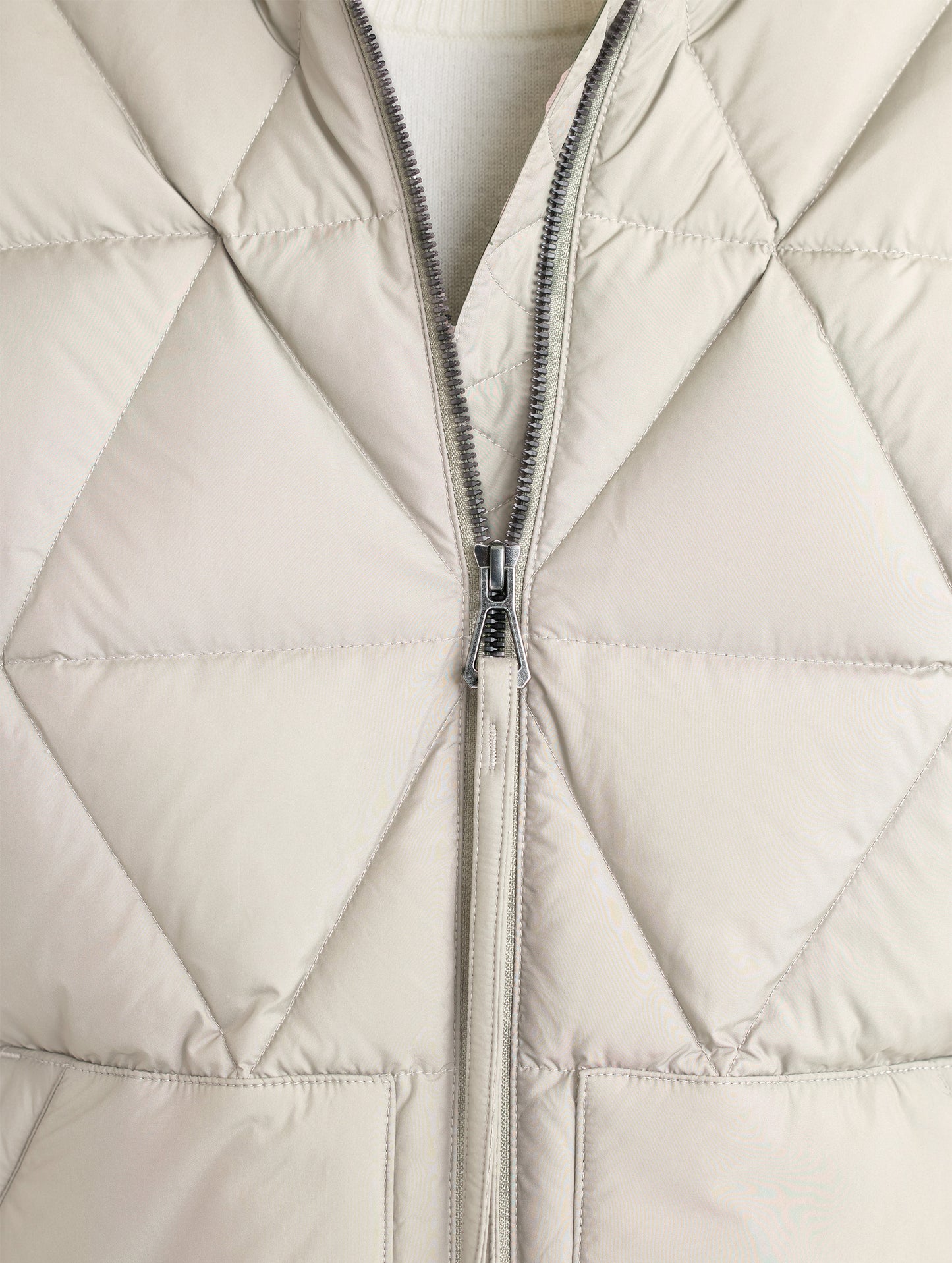 Closeup front view of Mailen Oversized Vest in Bone White from AETHER Apparel.