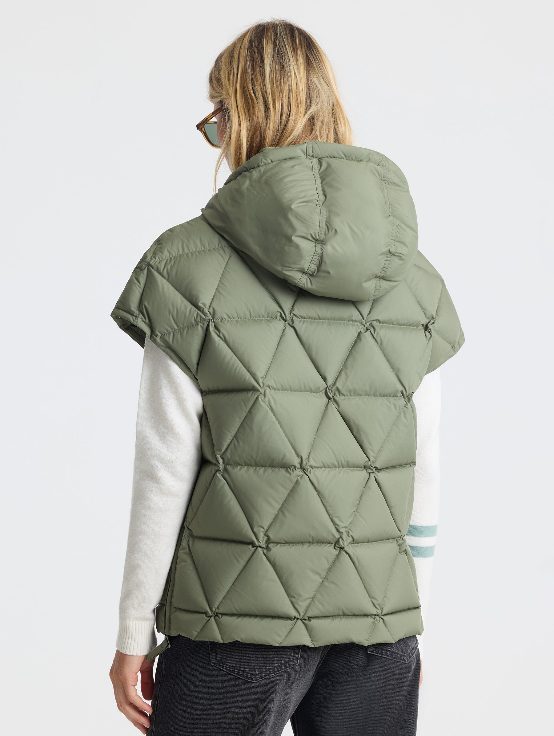 Rear view of woman wearing Mailen Oversized Vest in Fern Green from AETHER Apparel.