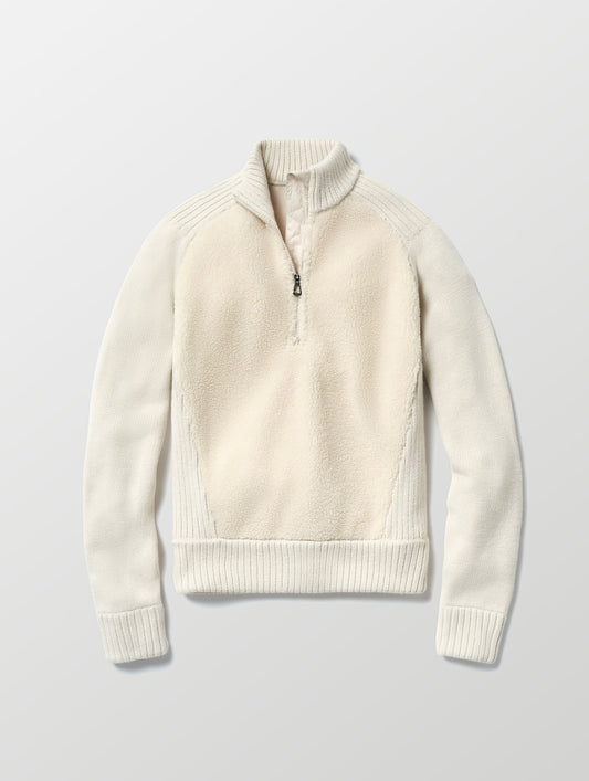 Flat lay image of Malina Half-Zip Sweater in Bone white from AETHER Apparel. 