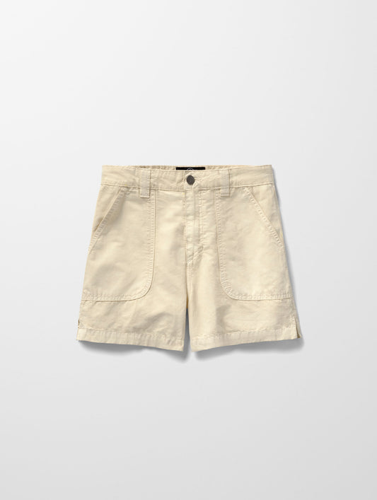 Flat lay image of the Masai Safari Short in Bone white from AETHER Apparel.