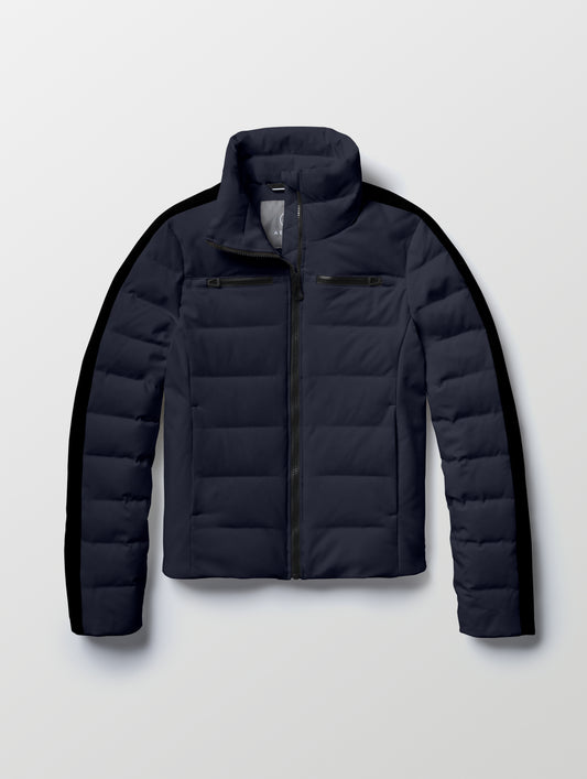 Flat lay of the Nordic Jacket 2.0 in Total Eclipse dark blue from AETHER Apparel.
