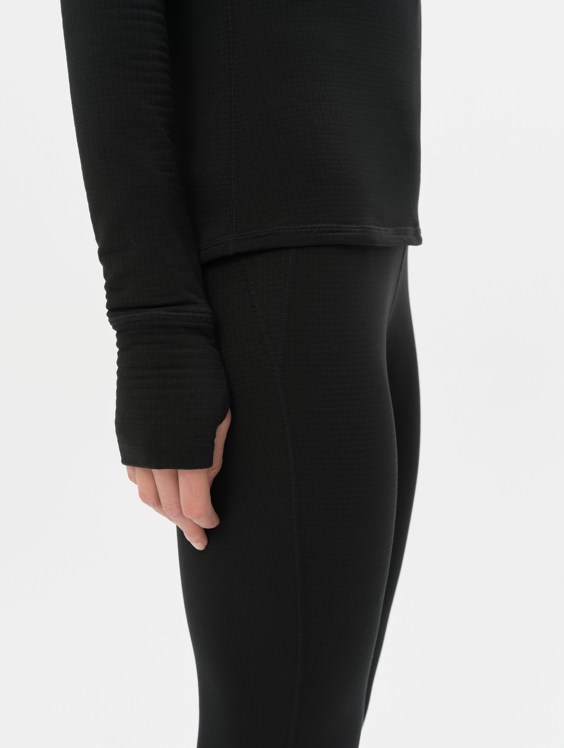 Side profile view of the Polar Base Layer Pant in Onyx Black from AETHER Apparel.