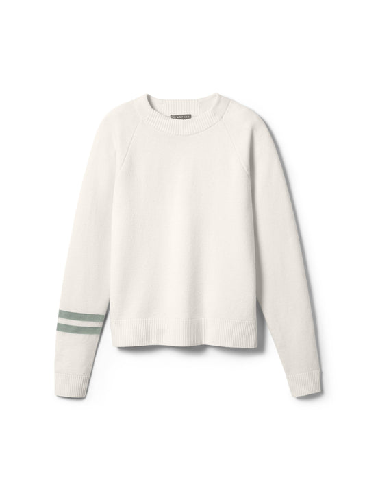 Flat lay image of Racer Sweater 2.0 in Winter White from AETHER Apparel.