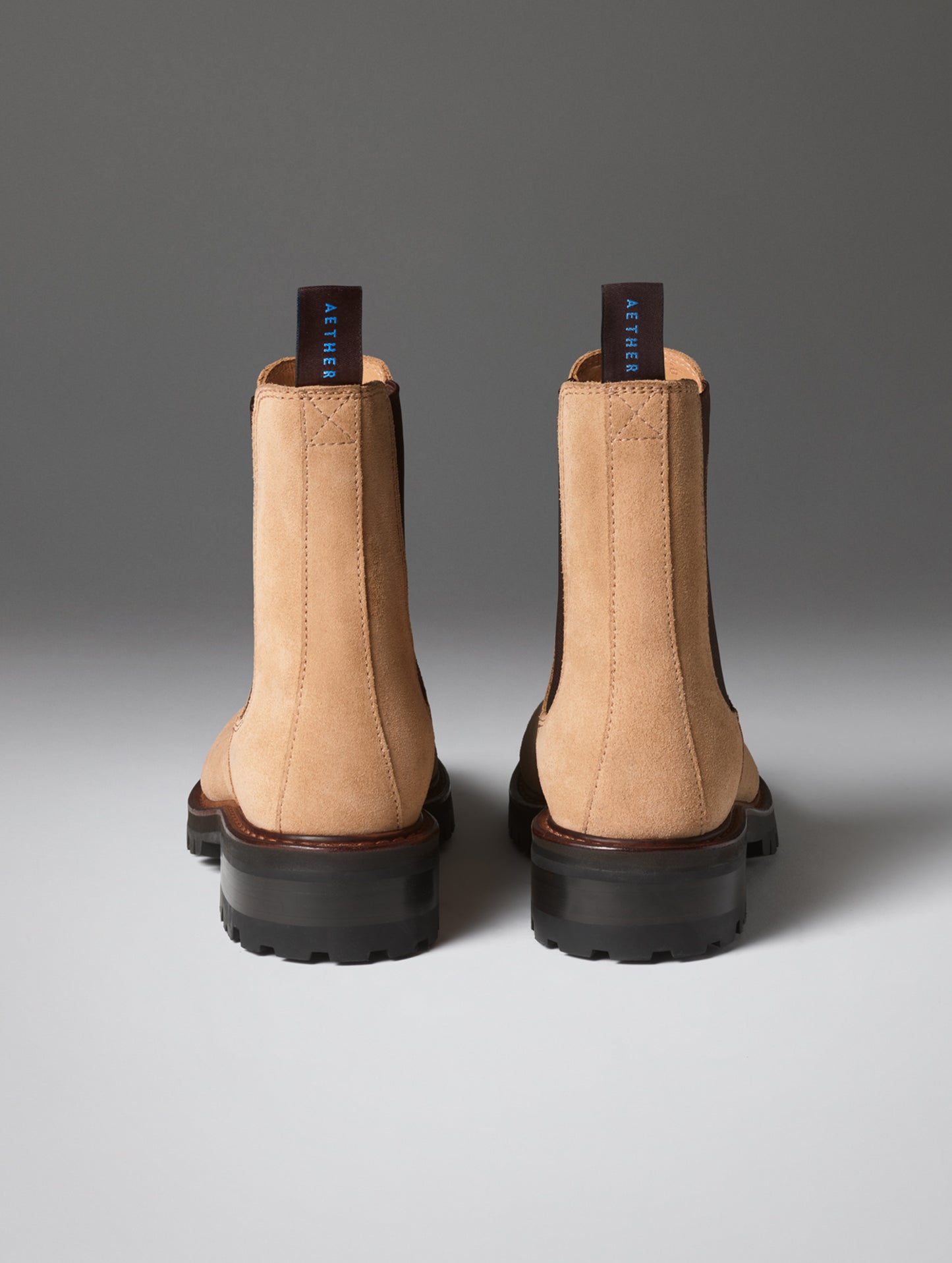 Rear view of the Reign Chelsea Boot in Dark Clay from AETHER Apparel.